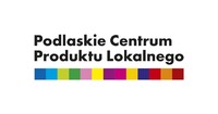 Logotyp Podlaskiego Centrum Produktu Lokalnego - napis nad kolorowymi kwadratami inspirowanymi logo Województwa Podlaskiego